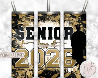 Gold Boy Graduation Senior 2026 20oz Skinny Tumbler Wrap Sublimation Download • Graduation Cap Senior Graduate Gift • DIY Print and Press