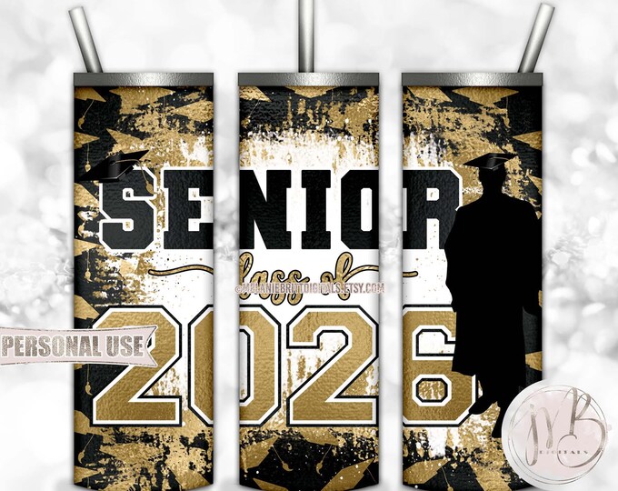 Boy Graduation Senior 2026 Tumbler Wrap Download • Gold School Colors Graduate Gift • Sublimation Print and Press