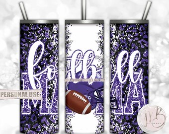 Old Purple Football Mama 20oz Skinny Tumbler Wrap Sublimation Design • Football Helmet Leopard Print Sports Mama Gift • DIY Print and Press