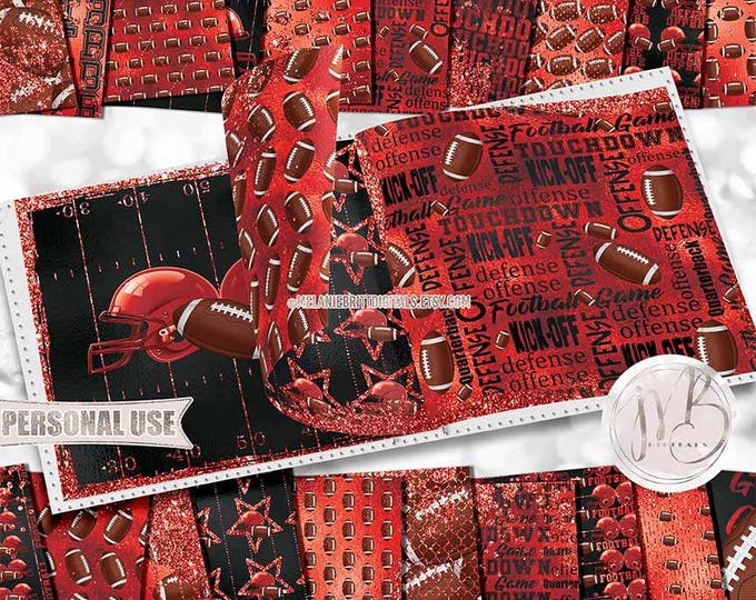 Red Glam Football Scrapbook Paper Download • School Sports Football Helmet Glitter and Foil • Scrapbooking Printable