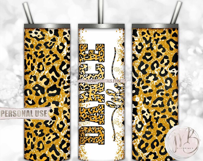 Dance Life 20oz Skinny Tumbler Wrap Sublimation Design Download • Leopard Print Athletic Gold Glitter Dance Team Gift • DIY Print and Press