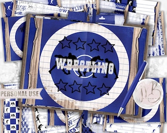 Blue Boy Wrestling Junk Journal Pages Download • Wrestler School Sports Memorabilia • DIY Printable Journal 20 11x8.5 JPG & PDF