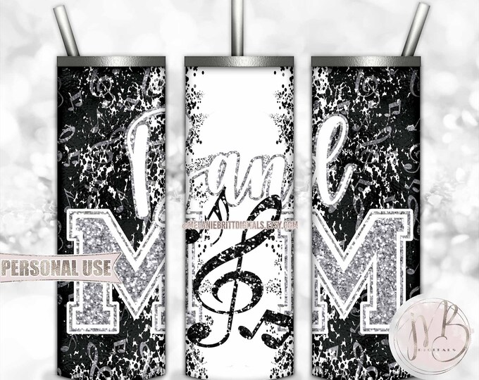 Silver Band Mom 20oz Skinny Tumbler Wrap Sublimation Design • School Marching Band Music Notes Marching Band Mom Gift • DIY Print & Press