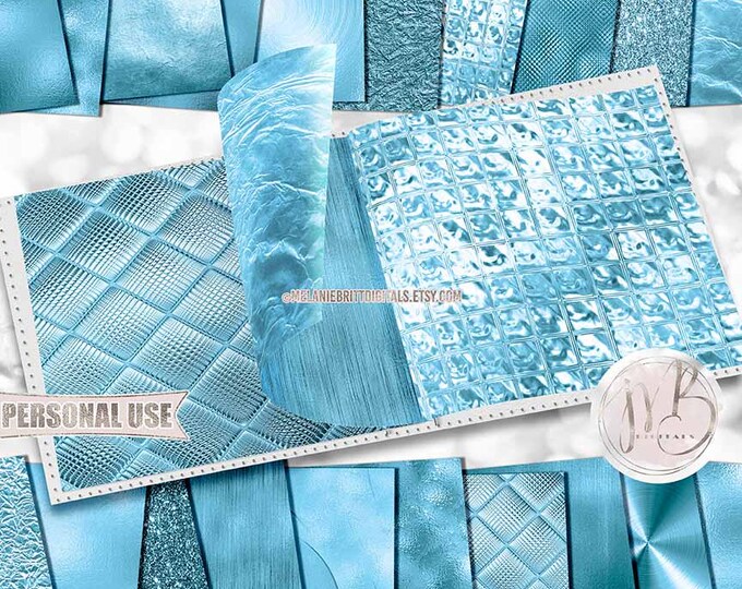 Sky Blue Opulent Scrapbook Paper Download • Unique Metallic Shimmering Foil • Scrapbooking Printable