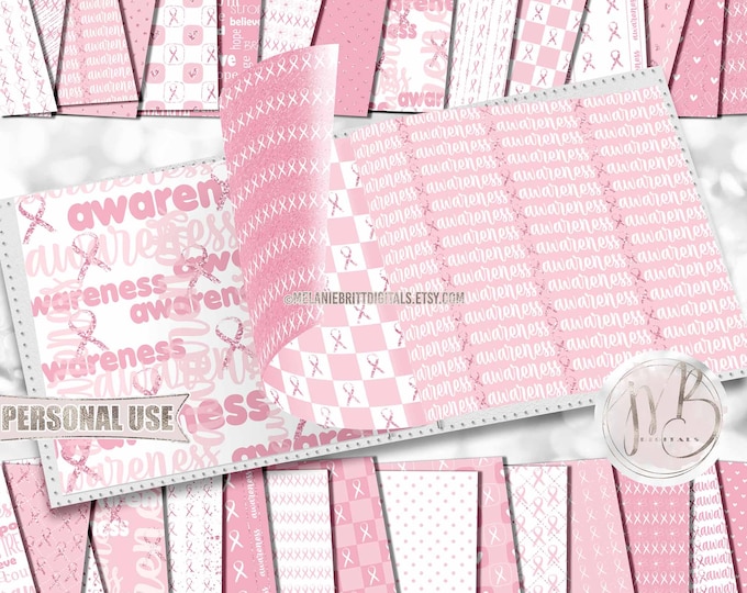 Pink Awareness Scrapbook Paper Download • Scrapbooking for a Cause Support Squad • DIY Scrapbooking Printable 30 12x12 JPG & PDF