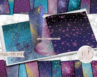 Night Sky Scrapbook Paper Download • Glitter Stars Distressed Worn Grunge Design • Printable Paper Crafts 20 12x12 JPG & PDF