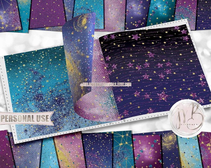 Night Sky Scrapbook Paper Download • Glitter Stars Distressed Worn Grunge Design • Printable Paper Crafts 20 12x12 JPG & PDF