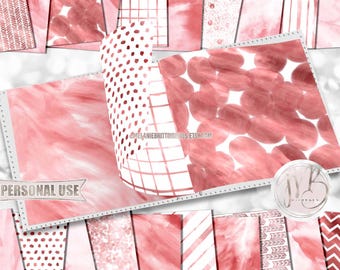 Pink Watercolor Scrapbook Paper Download • Patterned Watercolor Painted Design • Printable Paper Crafts 20 12x12 JPG & PDF