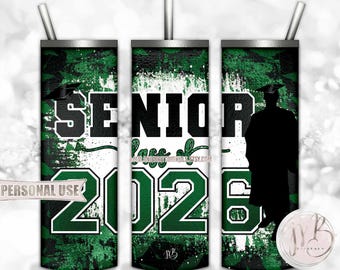Green Boy Graduation Senior 2026 20oz Skinny Tumbler Wrap Sublimation Download • Graduation Cap Senior Graduate Gift • DIY Print and Press