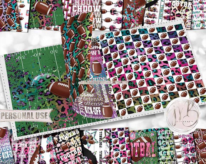 Football and Rainbow Leopard Print Scrapbook Paper Download • Helmets Players Turf Field Sport Typography • Scrapbooking Printable