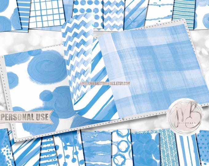 Baby Blue Watercolor Scrapbook Paper Download • Patterned Messy Paint Design • DIY Printable Paper Crafts 20 12x12 JPG & PDF