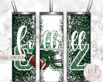 Green Football Cousin 20oz Skinny Tumbler Wrap Sublimation Design • Football Helmet Leopard Print Sports Cuz Gift • DIY Print and Press