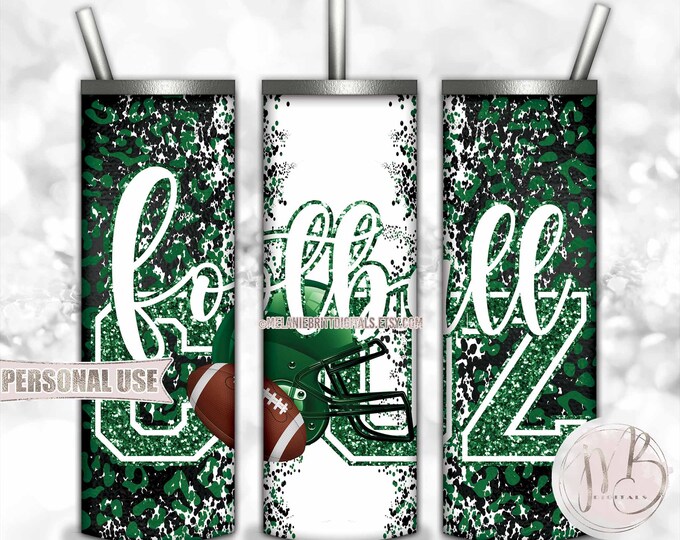 Green Football Cousin 20oz Skinny Tumbler Wrap Sublimation Design • Football Helmet Leopard Print Sports Cuz Gift • DIY Print and Press