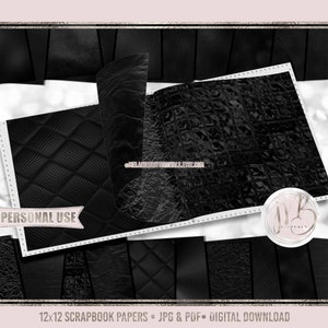 Black Opulent Scrapbook Paper Design Download • Unique Metallic Shimmering Foils • Printable Paper Crafts 20 12x12 JPG & PDF