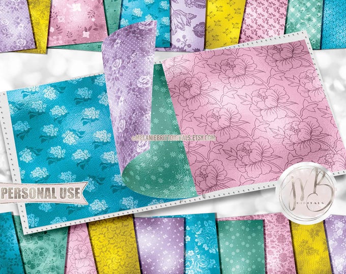 Summer Floral Scrapbook Paper Download • Elegant Flowers Shimmering Foil Design • Printable Paper Crafts 20 12x12 JPG & PDF