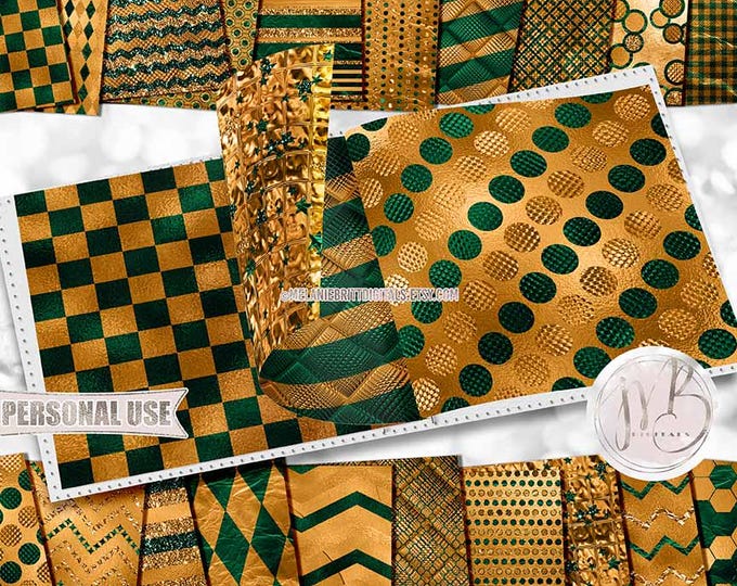Emerald Goldenrod Opulent Patterned Scrapbook Paper Download • Unique Metallic Shimmering Foil • Scrapbooking Printable