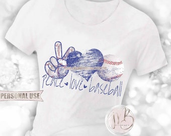 Blue Peace Love Baseball T-Shirt Sublimation Design Download • Distressed Glitter Hand Peace Sign Heart Sports Gift • DIY Print and Press