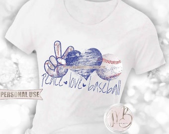 Blue Peace Love Baseball T-Shirt Sublimation Design PNG Download • Distressed Glitter Hand Peace Sign Heart Baseball • Sublimation Crafts