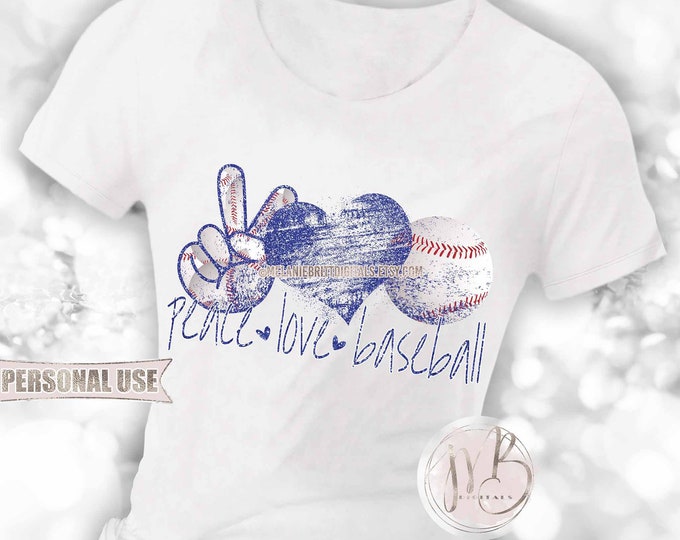 Blue Peace Love Baseball T-Shirt Sublimation Download • Distressed Glitter Hand Peace Sign Heart Sports Gift • DIY Print and Press