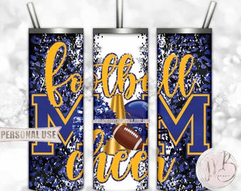 Blue Athletic Gold Mom of Both Football and Cheer 20oz Skinny Tumbler Wrap Sublimation Design • Leopard Print Mom Gift • DIY Print and Press