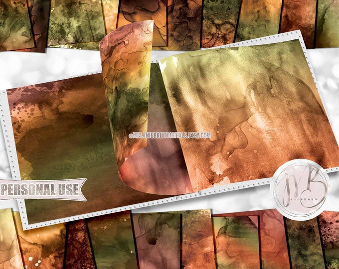 Autumn Alcohol Ink Scrapbook Paper Download • Hand Painted Abstract Fluid Art Inked Design • DIY Printable Paper Crafts 20 12x12 JPG & PDF