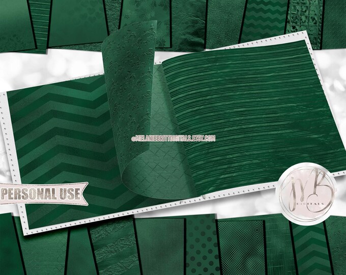 Emerald Green Luxe Scrapbook Paper Download • Unique Shimmering Metallic Foil Design • Printable Paper Crafts 20 12x12 JPG & PDF
