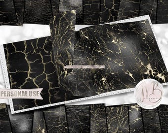 Shattered Black and Gold Scrapbook Paper Download • Gold Crackle Shimmering Foil Design • DIY Printable Paper Crafts 20 12x12 JPG & PDF