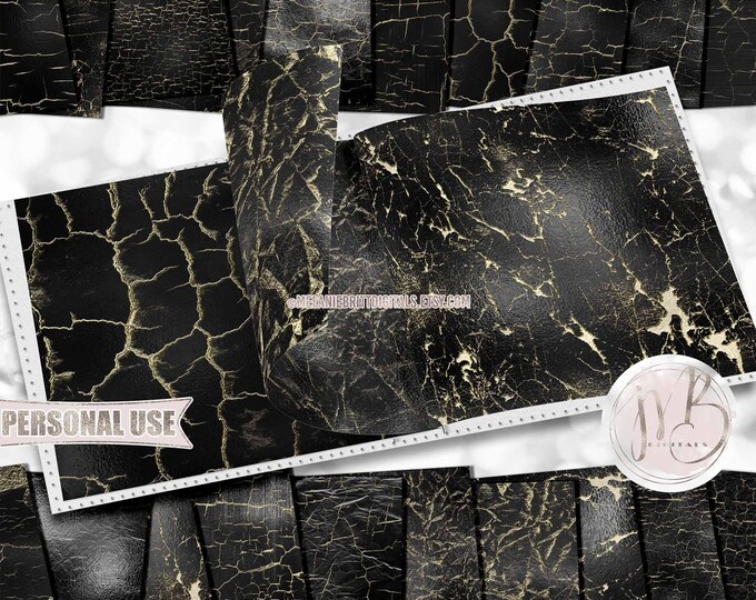 Shattered Black and Gold Scrapbook Paper Download • Gold Crackle Shimmering Foil Design • DIY Printable Paper Crafts 20 12x12 JPG & PDF
