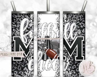 Mom of Both Football and Cheer 20oz Skinny Tumbler Wrap Sublimation Design • Helmet Pom Megaphone Silver Leopard Print • DIY Print & Press