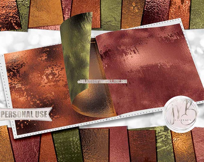 Autumn Abstract Scrapbook Paper Download • Deep Fall Tones Unique Shimmering Foil • Scrapbooking Printable