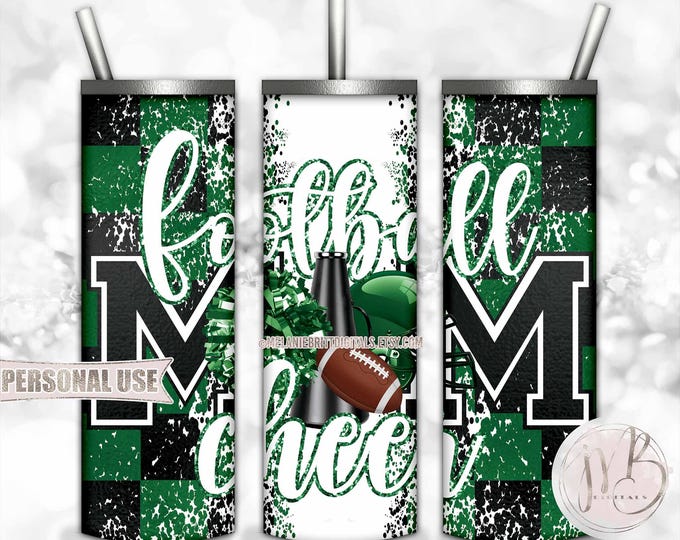 Green Mom of Both Football and Cheer 20oz Skinny Tumbler Wrap Sublimation Design • Checkered Mom Gift • DIY Print and Press