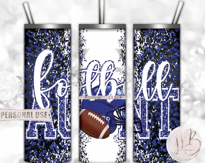 Royal Blue Football Aunt 20oz Skinny Tumbler Wrap Sublimation Design • Football Helmet Leopard Print Sports Aunt Gift • DIY Print and Press