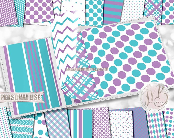 Purple and Blue Classic Scrapbook Paper Download • Patterned Geometric Design • DIY Printable Paper Crafts 20 12x12 JPG & PDF