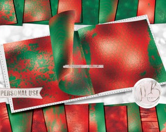 Christmas Abstract Scrapbook Paper Download • Bright Red and Green Tones Shimmering Foil • DIY Scrapbooking Printable 20 12x12 JPG and PDF