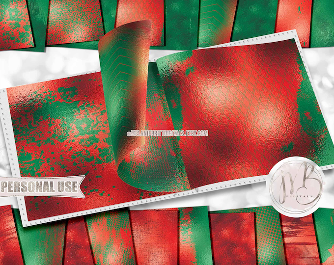 Christmas Abstract Scrapbook Paper Download • Bright Red and Green Tones Shimmering Foil • DIY Scrapbooking Printable 20 12x12 JPG and PDF