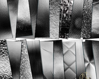 Black and White Opulent Scrapbook Paper Download • Unique Metallic Shimmering Foil Design • Printable Paper Crafts 20 12x12 JPG