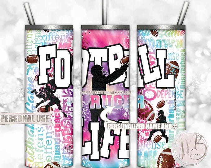 Personalized Football Life Tumbler Wrap Download • Rainbow Tie Dye Typography Sports Gift • Sublimation Print and Press #1