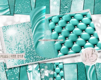 Luxury Teal Scrapbook Paper Download • Luxurious Design Sparkling Glitter Shimmering Foil • Printable Paper Crafts 20 12x12 JPG & PDF