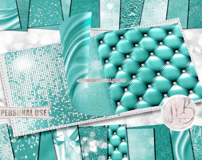 Luxury Teal Scrapbook Paper Download • Luxurious Design Sparkling Glitter Shimmering Foil • Printable Paper Crafts 20 12x12 JPG & PDF