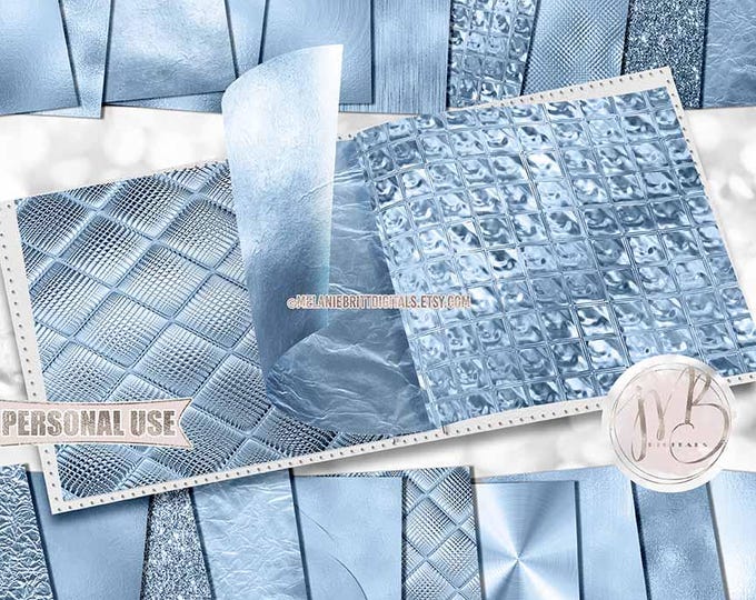 Baby Blue Opulent Scrapbook Paper Download • Unique Metallic Shimmering Foil • Scrapbooking Printable