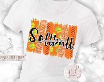 Orange Softball T-Shirt Sublimation Design Download • Glitter Sport Brush Strokes School Softball Shirt Gift • DIY Print and Press