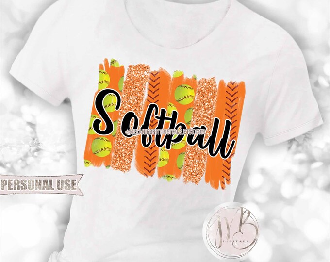 Orange Softball T-Shirt Sublimation Design Download • Glitter Sport Brush Strokes School Softball Shirt Gift • DIY Print and Press