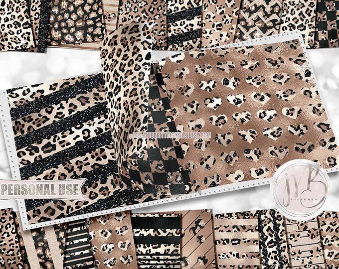 Classic Leopard Scrapbook Paper Download • Beige and Champagne Animal Print Sparkling Glitter and Shimmering Foil • Scrapbooking Printable