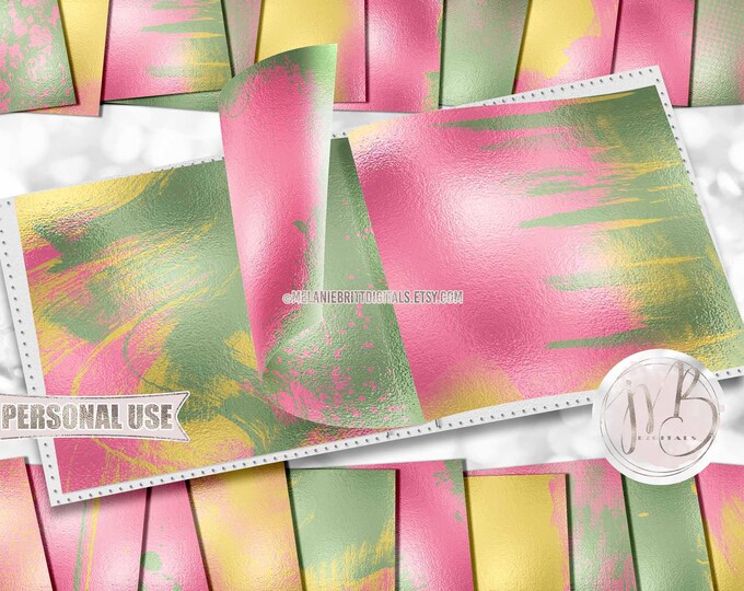 Hot Pink Lime Green Yellow Abstract Scrapbook Paper Download • Unique Shimmering Foil Design • Printable Paper Crafts 20 12x12 JPG & PDF