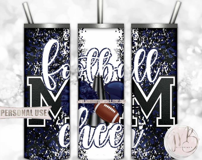 Navy Blue Mom of Both Football and Cheer 20oz Skinny Tumbler Wrap Sublimation Design • Leopard Print Mom Gift • DIY Print and Press