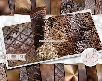 Sepia Opulent Scrapbook Paper Download • Unique Metallic Shimmering Foil Design • DIY Printable Paper Crafts 20 12x12 JPG & PDF