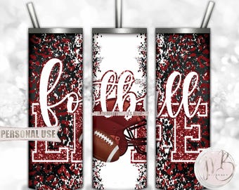 Maroon Football Life 20oz Skinny Tumbler Wrap Sublimation Design • Football Helmet Leopard Print School Sports Gift • DIY Print & Press