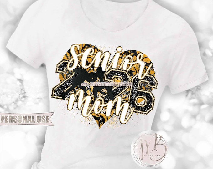 Boy Wrestling Senior 2026 Mom Heart T-Shirt Download • Athetic Gold School Colors Wrestler Mom Gift • Sublimation Print and Press