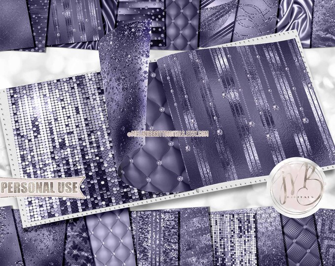 Purple Haze Luxury Scrapbook Paper Download • Luxurious Sparkling Glitter and Foil Shimmer Design • Printable Paper Crafts 20 12x12 JPG PDF