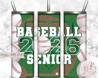 Green Baseball Senior 2026 20oz Skinny Tumbler Wrap Sublimation Download • Senior Night Baseball Graduate Gift • DIY Print and Press